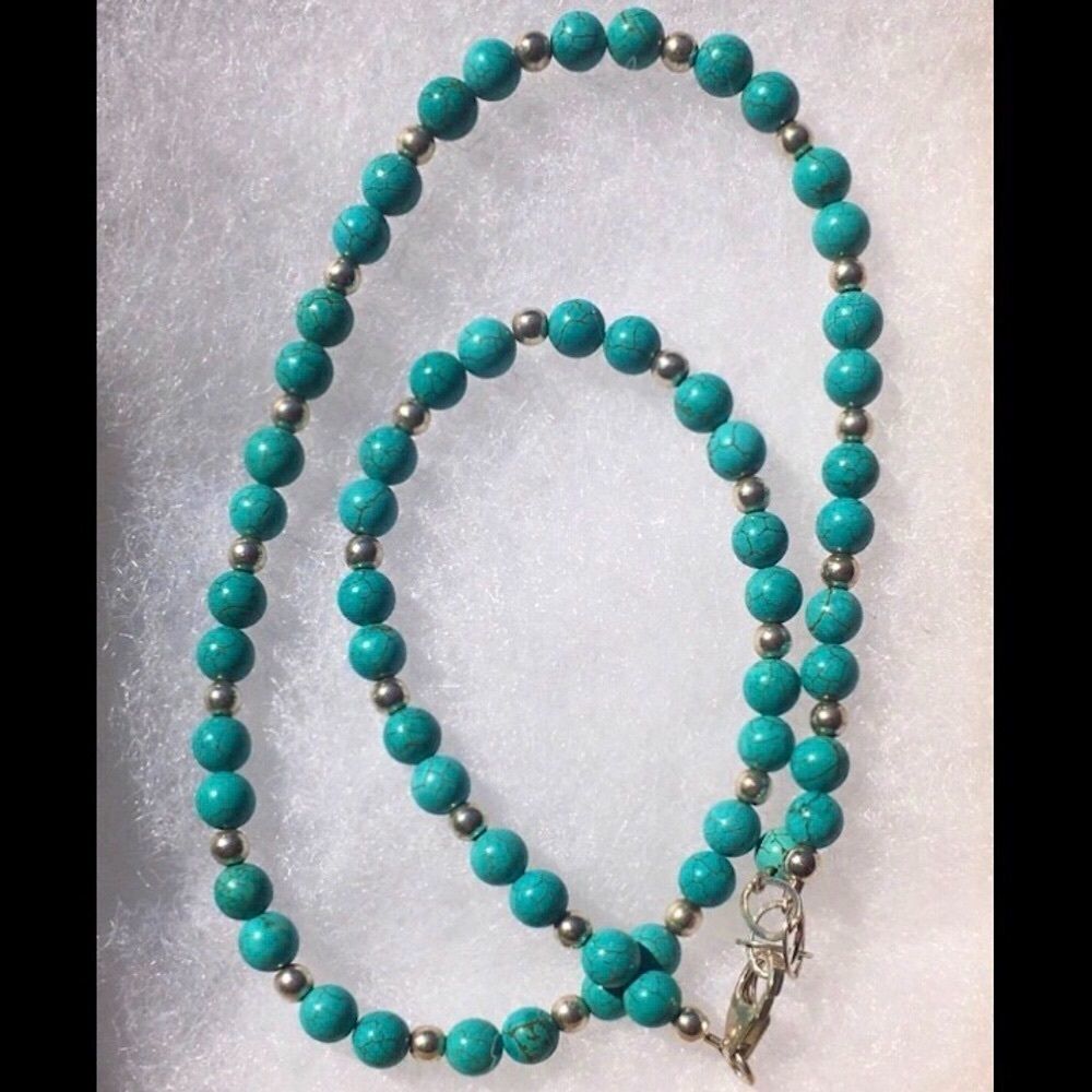 Genuine Turquoise Cabochon Sterling Silver Necklace